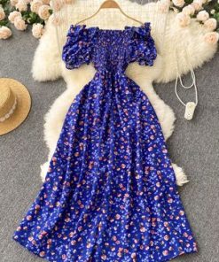 U70xSINGREINY Women Chiffon French Style Dress Summer 2022 Slash Neck Vacation Elastic Waist Elegant Party Slim