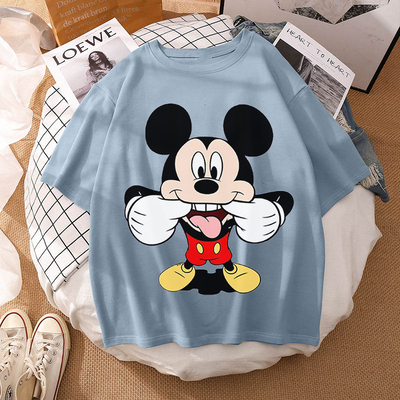 UvTVWoman Summer New 2022 Hot Cartoon Disney Mickey And Friends Minnie Mouse Leopard Bow Portrait T