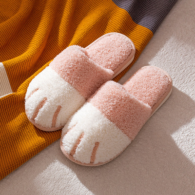 VSbxComwarm Winter Warm Plush Slippers Cute Cat Paw Designer House Women Fur Slippers Floor Mute Bedroom