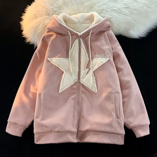 WjrfFlocking five pointed star design cashmere thickened jackets women 2022 new loose casual casual ins fashion