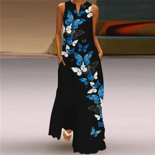 Women s Maxi Dress Summer 2021 Stars Print Elegent Sleeveless Print V Neck Maxi Dress Summer.jpg Q90.jpg 2
