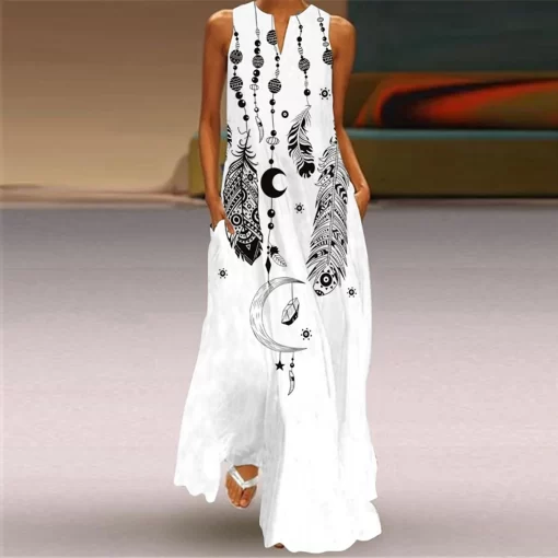Women s Maxi Dress Summer 2021 Stars Print Elegent Sleeveless Print V Neck Maxi Dress Summer.jpg Q90.jpg 3