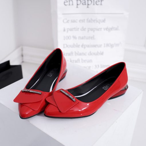 XKOq2020 Elegant Red Pointed Toe Flat Shoes Women Patent Leather Flats Fashion Slip On Ladies Shoes