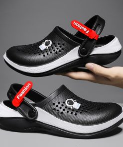 XwJ2Sandals For Men Black White Breathable Home Slippers Outdoor Fashion Garden Shoes Clogs Couple Water Shoes