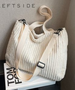 YGt8LEFTSIDE Solid Soft Corduroy Handbags for Women Winter Shoulder Side Bag Vintage Large Shopper Shopping Bags