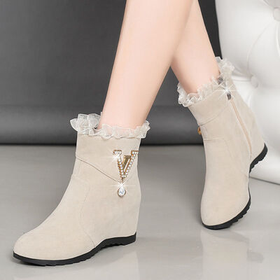 YVjdAutumn and Winter New Frosted Women Boots Mid heel Rhinestone Women Boots Fur Rubber Mixed Colors