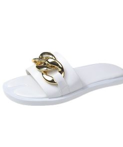 ZDN1Spring summer Small Fresh Slippers Women New Large Size Thick Bottom Metal Decoration Ms Outdoor Wild
