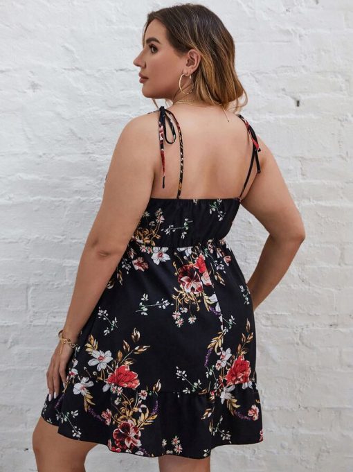 aJi5Plus Size Elegant Women Summer Midi Dress 4xl 2022 Curvy Large Size Black Floral Print Sleeveless
