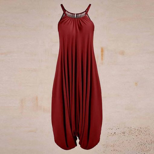 bKO1In Stock Jumpsuits For Women Dressy Sleeveless Spaghetti Strap Romper Elastic Waist Harem Pant Vintage Pockets