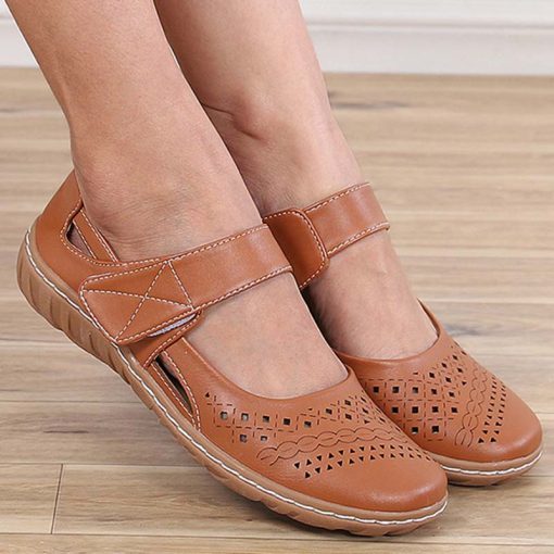 bkO4Women Sandals Flats Female Casual Shoes Woman Hook Loop Solid Women s Sandals Hollow Platform Ladies