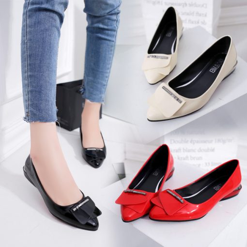 bmdv2020 Elegant Red Pointed Toe Flat Shoes Women Patent Leather Flats Fashion Slip On Ladies Shoes