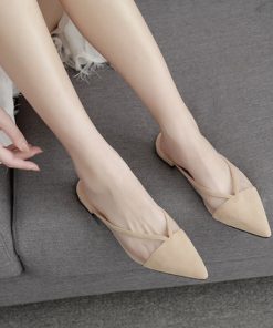 cMKOBaotou Half Slippers Women s Mesh Hollow out All match Fitting Shoes Suede Pointed Toe Lazy