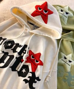 dJw5Street five pointed star embroidery letter design pullover hoodies women 2022 autumn and winter niche trend
