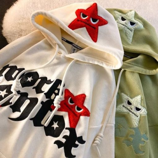 dJw5Street five pointed star embroidery letter design pullover hoodies women 2022 autumn and winter niche trend