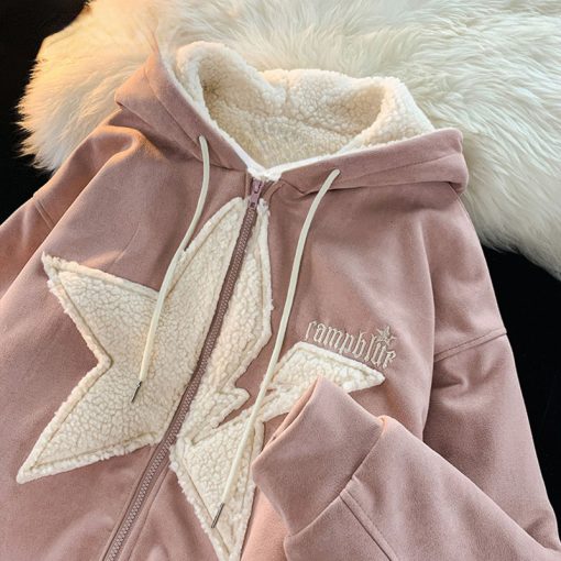dnTxFlocking five pointed star design cashmere thickened jackets women 2022 new loose casual casual ins fashion