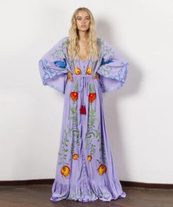 gJCSSummer new dress Bohemian travel holiday island beach dress ultra loose embroidery flowers retro tassel ultra