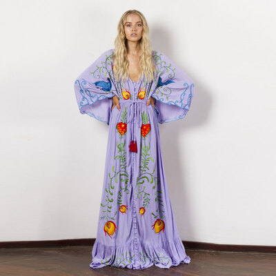 Bohemian Travel Holiday Embroidery Retro Tassel Long Dress – Miggon