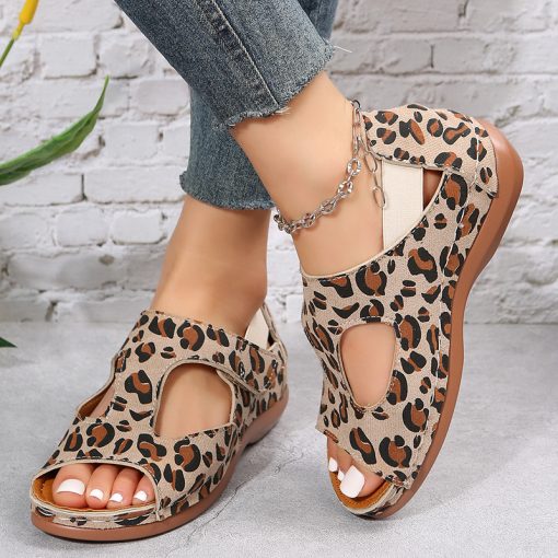 gq6oVintage Leopard Print Roman Sandals Women Peep Toe Hollow Out Wedge Sandalias Mujer 2023 Thick Sole