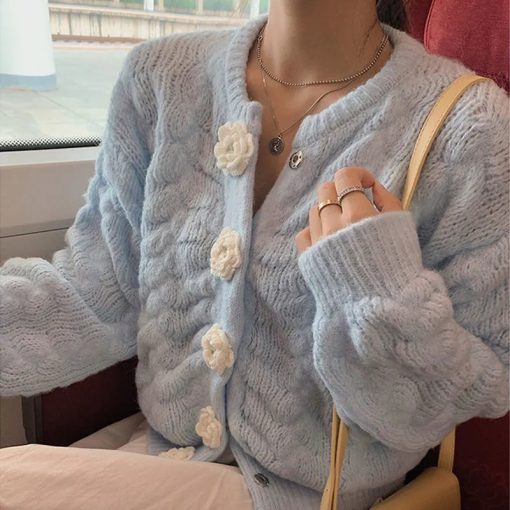 hFNnNeploe Cropped Sweater Korean Cardigan Crop Top 2023 Fashion Sweaters Sueter Coat Crochet Flower Cardigans Women