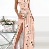 iXh92022 Summer Elegant One Shoulder Floral Print High Slit Cutout Maxi Party Dress Asymmetric Women Long