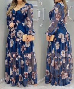 iYGWWomen s 2021 New Summer Blue Printed Chiffon Dress With Lining