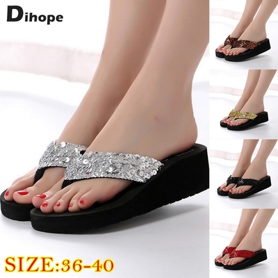 jsoeFemale Flip Flops Women Summer Sandals Sequins Beach Women s Slippers High Heel Shoes For Women