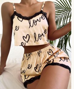 jy1LTwo Pieces Set Women S Pajama Shorts Suit Print Underwear Pijama Sexy Lingerie Camisoles Tanks Nighty