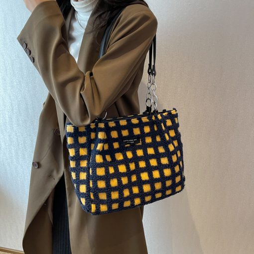 k9HlLEFTSIDE Soft Plush Shoulder Side Bag for Women 2022 Trend Fashion Design Big Zipper Cloth Hand