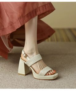 ko2A2022 New Summer Sandals Shallow Leaky Toe Slip on Buckle High Heels Party Wedding Fashion Sexy
