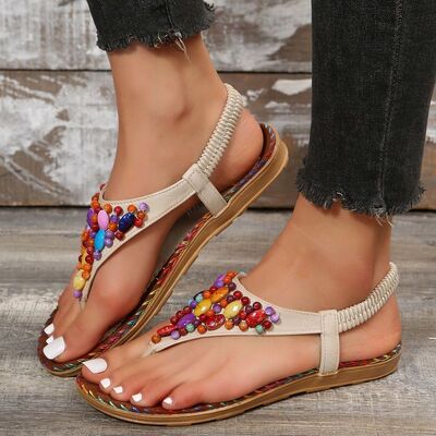lJbzRimocy 2023 Summer Women Bohemian Beach Sandals Colorful String Beads Gladiator Shoes Woman Retro Clip Toe