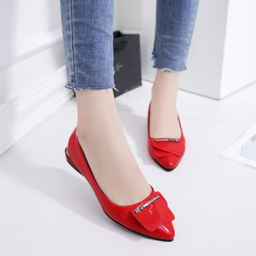 lfQc2020 Elegant Red Pointed Toe Flat Shoes Women Patent Leather Flats Fashion Slip On Ladies Shoes