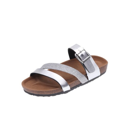 mJBhRoman summer shoes woman glitter cork sandals three narrow band platform slippers female big size beach