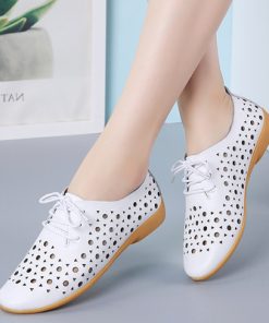 mvaaSummer Women Flats Shoes Cutouts Genuine Leather Loafers Shoes Woman Breathable Ballet Flats Oxford Women Casual