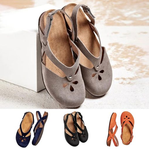 oSS2Women Sandals Summer Ladies Girls Comfortable Ankle Hollow Round Toe Sandals Woman Soft Beach Sole Female