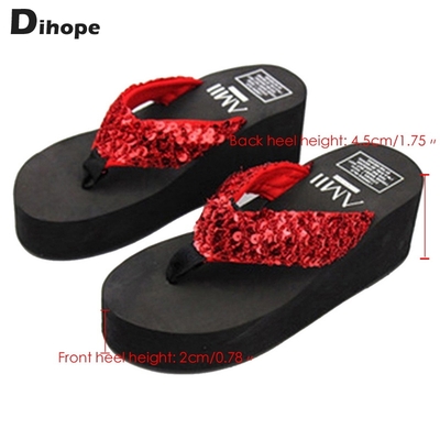 qY6pFemale Flip Flops Women Summer Sandals Sequins Beach Women s Slippers High Heel Shoes For Women