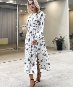 rMsB2023 Summer New Design Women Floral print Split Long Sleeved Maxi Dress