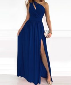 tNTc2022 Summer Elegant One Shoulder Floral Print High Slit Cutout Maxi Party Dress Asymmetric Women Long