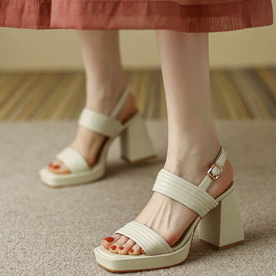 tTko2022 New Summer Sandals Shallow Leaky Toe Slip on Buckle High Heels Party Wedding Fashion Sexy