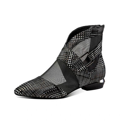 vF5vSpring and Autumn New Single Shoes Women s Low heeled Women s Pointed Toe Mesh Buckle