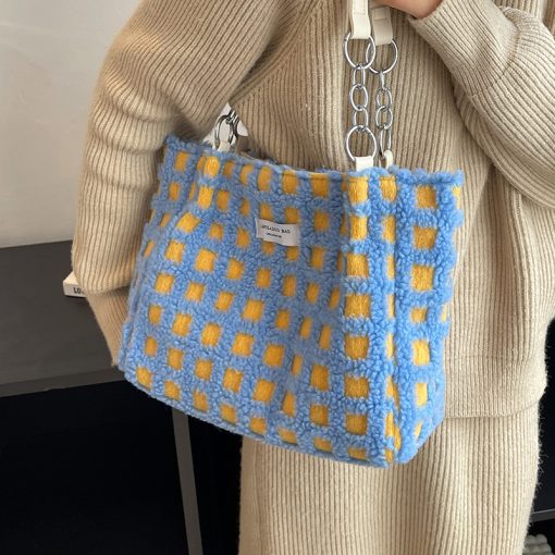xYBqLEFTSIDE Soft Plush Shoulder Side Bag for Women 2022 Trend Fashion Design Big Zipper Cloth Hand