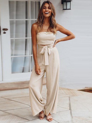 z1bFSpring Summer Women s Casual Jumpsuit Female Solid Color One Piece Wide Leg Backless Sexy Overalls
