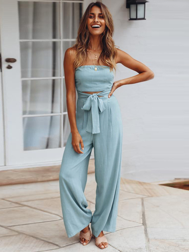 zc2PSpring Summer Women s Casual Jumpsuit Female Solid Color One Piece Wide Leg Backless Sexy Overalls