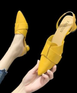 Summer Pointed Toe Sandals Women Fashion High Quality Beige Square Heel Shoes Casual Sweet Party Yellow High Heels Plus Size