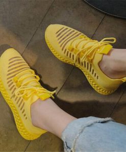 0vpXNew Women Casual Shoes Fashion Breathable Walking Mesh Lace Up Flat Shoes Sneakers Women Yellow Vulcanized