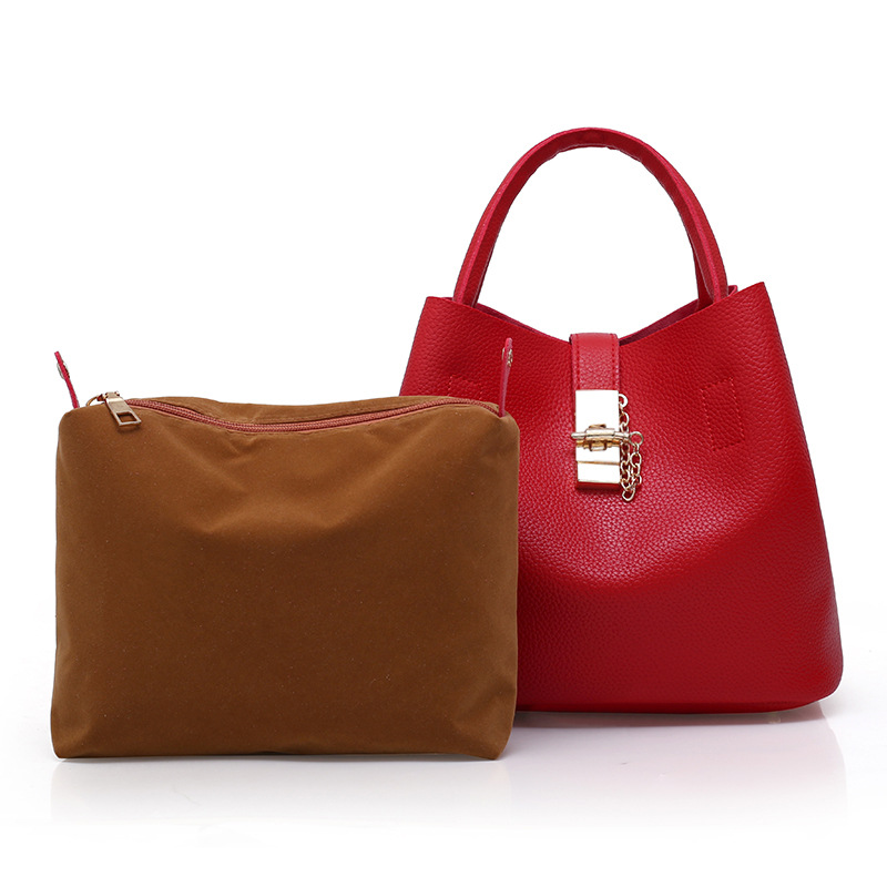3LfqWoman shoulder bag Large capacity Handbag for Women Crossbody bag Lychee pattern PU Portable bucket bag