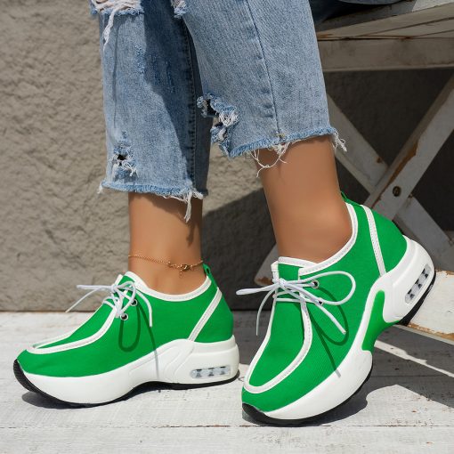 3VUnWomen Spring Green Platfor Sneakers New Canvas Lace Up Casual Shoes Woman Breathable Height Increasing Vulcanized