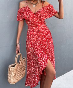 3w25Chic Floral Print Sling Dress Women Summer Dresses 2022 NEW Elegant Sexy Strapless Spaghetti Irregular Ruffle
