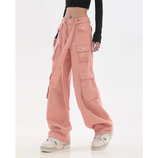 5FP9Y2K Pockets Cargo Pants for Women Straight Oversize Pants Harajuku Vintage 90S Aesthetic Low Waist Trousers