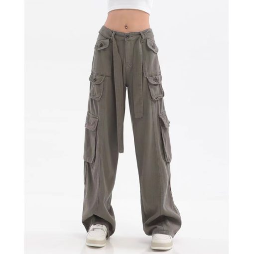 6E7DY2K Pockets Cargo Pants for Women Straight Oversize Pants Harajuku Vintage 90S Aesthetic Low Waist Trousers