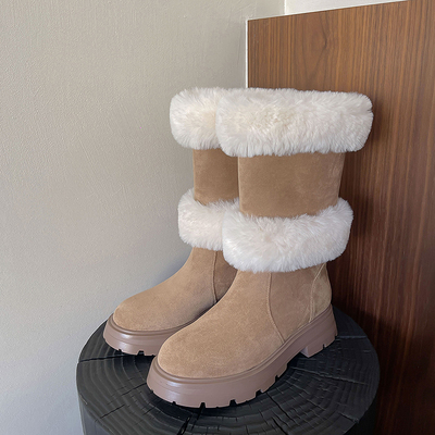 7gUEPlush Women Snow Boots Winter Warm Mid Calf Ladies Fur Boots 2023 New Fashion Shoes With